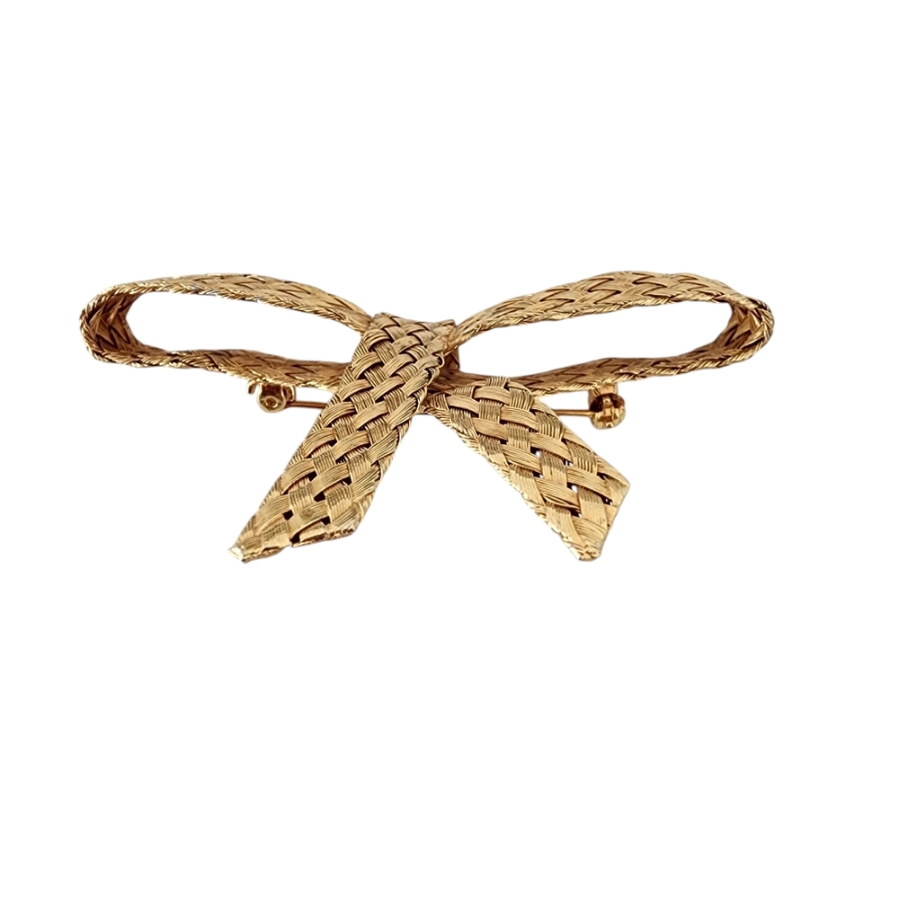 Vintage Brooch Pin wire weave woven wire gold bow tie ribbon A0208 -Q6 - Picture 2 of 13